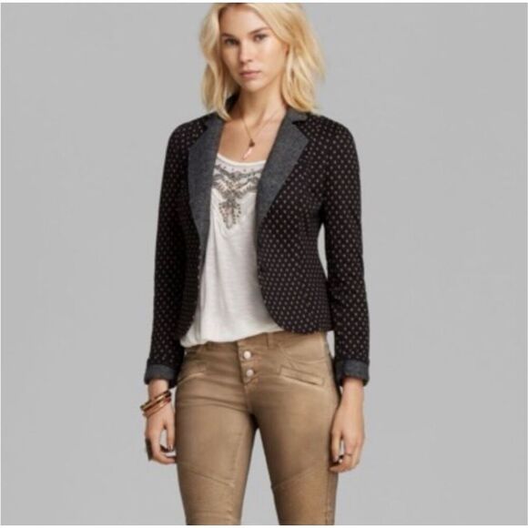 Free People Women’s Large Diamond Textured Knit Blazer Polka Dot Jacket - Picture 1 of 7